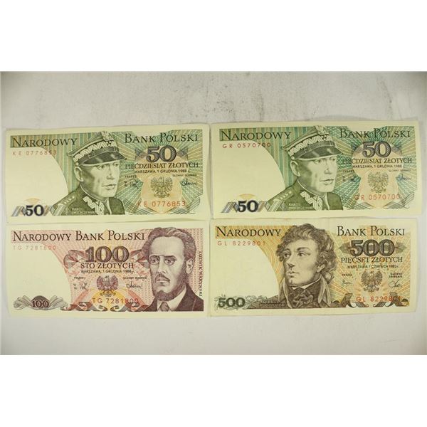 FOUR PIECES OF POLISH CURRENCY 2-1988-FIFTY