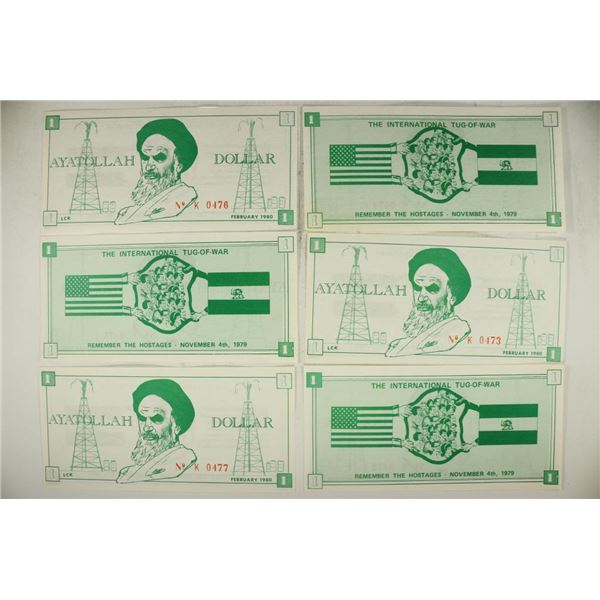 6 PIECES OF 1980 AYATOLLAH DOLLARS REMEMBER THE