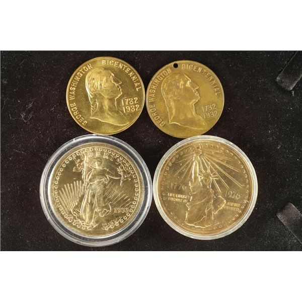 4 ASSORTED BRASS TOKENS