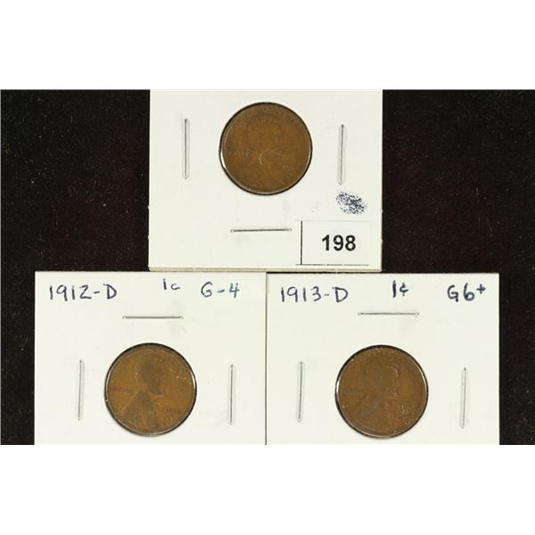 1911-D, 1912-D & 1913-D LINCOLN CENTS