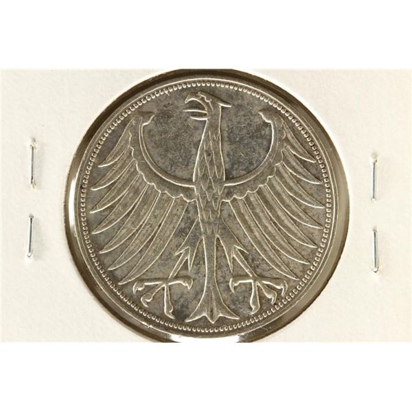 1957-G GERMAN SILVER 5 MARKS
