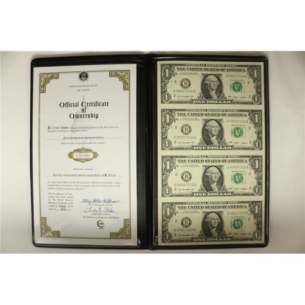 UNCUT SHEET OF 4-2009 $1 FRN'S CRISP UNC IN FOLIO