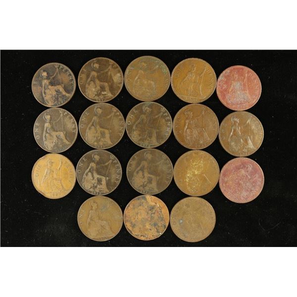 18 ASSORTED 1901-1966 GREAT BRITAIN LARGE PENNIES