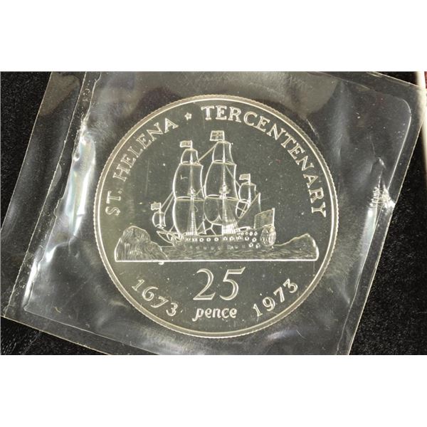 1973 ST. HELENA SILVER PROOF 25 PENCE