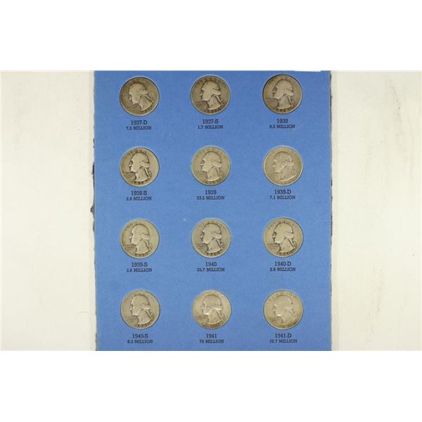 12 ASSORTED 1937-1941 WASHINGTON SILVER QUARTERS