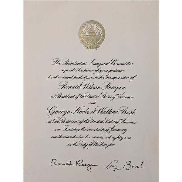 Ronald Reagan and George H.W. Bush Signed Presidential Inauguration Invitation