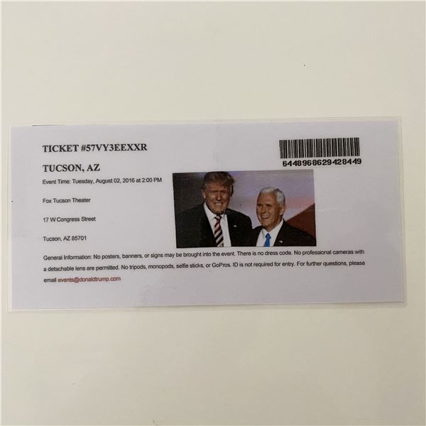 Donald Trump 2016 MAGA Rally Event Ticket- Arizona