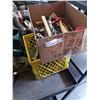 Image 1 : BOX AND CRATE OF HAND TOOLS, HAMMERS, SANDERS, DRYWALL TOOLS