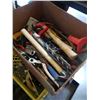 Image 2 : BOX AND CRATE OF HAND TOOLS, HAMMERS, SANDERS, DRYWALL TOOLS