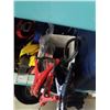 Image 2 : TOTE OF SHOP LIGHTS, CIRCULAR SAW, TOOLS, HARDWARE, JUMPER CABLES