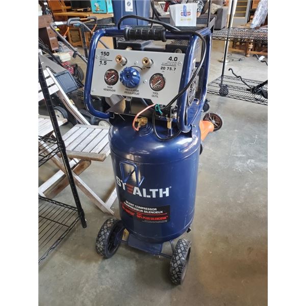 STEALTH 20 GALLON SILENT AIR COMPRESSOR WORKING MOTOR AND COMPRESSOR NEEDS HOSES AND FITTINGS REPAIR