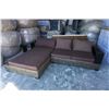Image 2 : FLOOR MODEL AUTHENTIC WATER HYACINTH RATTAN MODERN 2 PIECE SECTIONAL SOFA W/ SOLID WOOD DISPLAY SHEL