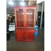 Image 1 : 2 PIECE CHERRY FINISH DISPLAY CABINET