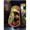 Image 2 : 3 boxes of faux fruit, fruit basket and decorative bottled beans