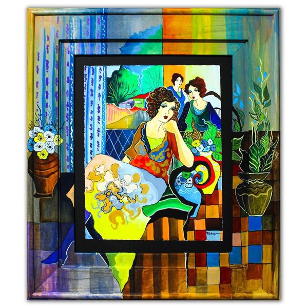 Patricia Govezensky- Original Watercolor with Hand Painted Frame "Violetta"
