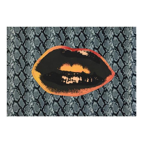 Steve Kaufman (1960-2010) "Lips" Hand Painted Limited Edition Silkscreen on Canvas with Python Patte