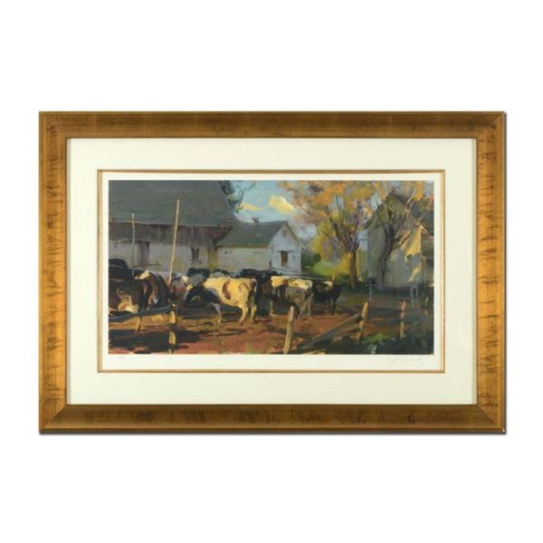 Dan Gerhartz, "Evening Holsteins" Framed Limited Edition, Numbered 68/195 and Hand Signed with Lette