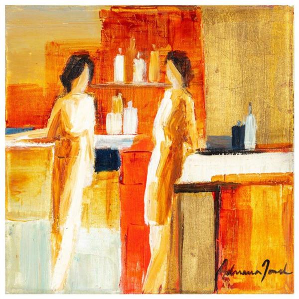 Adriana Naveh, "The Perfume Shop" Original Acrylic Painting on Canvas, Hand Signed with Letter of Au