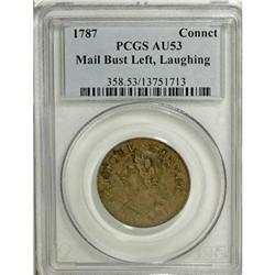 1787 Connecticut Copper, Laughing Head AU53 PCGS
