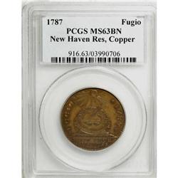 1787 1C Fugio Cent, New Haven Restrike, Copper