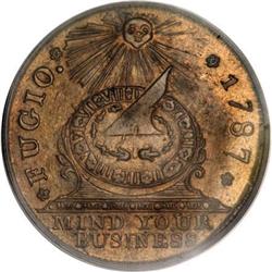 1787 1C Fugio Cent, New Haven Restrike, Copper
