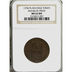 1794 TOKEN Franklin Press Token MS62 Brown NGC