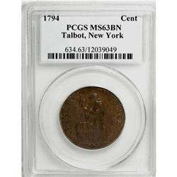 1794 1C Talbot, Allum & Lee Cent MS63 BN PCGS