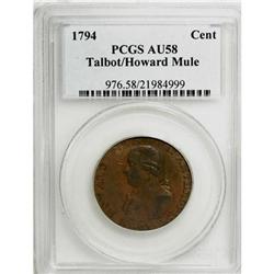 1794 1C Talbot/Howard AU58 PCGS