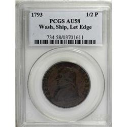 1793 1/2P Washington Ship Halfpenny, Copper,