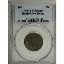 1806 1/2 C Small 6, No Stems MS62 Brown PCGS