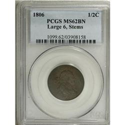 1806 1/2 C Large 6, Stems MS62 Brown PCGS