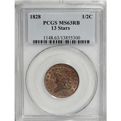 1828 1/2 C 13 Stars MS63 Red and Brown PCGS