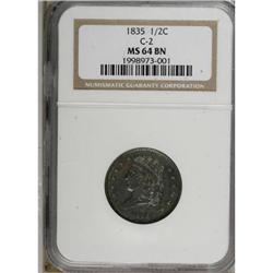 1835 1/2 C MS64 Brown NGC