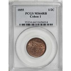 1855 1/2 C MS64 Red and Brown PCGS