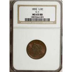 1855 1/2 C MS65 Red and Brown NGC