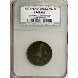 1793 1C Wreath Cent--Vine and Bars--Damaged,