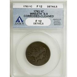 1793 1C Wreath Cent--Vine and Bars-- Fine 12