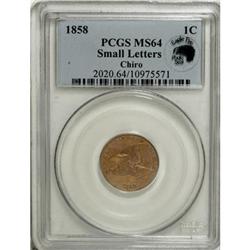 1858 1C Small Letters MS64 PCGS