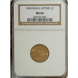 1858 1C Small Letters MS64 NGC