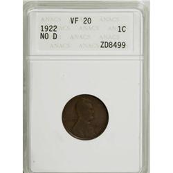1922 No D 1C Strong Reverse VF20 ANACS
