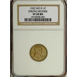 1922 No D 1C Weak Reverse VF20 NGC