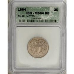 1864 2C Small Motto MS64 Red and Brown ICG