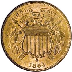 1864 2C Small Motto MS65 Red and Brown NGC