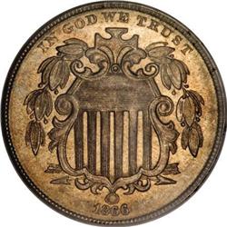 1866/1866 5C Rays MS64 PCGS