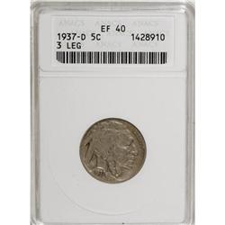 1937-D 5C Three-Legged XF40 ANACS