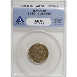 1937-D 5C Three-Legged AU50 ANACS