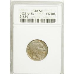 1937-D 5C Three-Legged AU50 ANACS