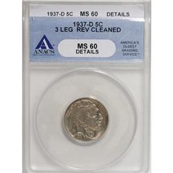 1937-D 5C Three-Legged MS60 ANACS