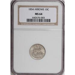 1854 10C Arrows MS64 NGC