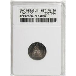 1863 10C--Corroded, Cleaned--ANACS. Unc Details,